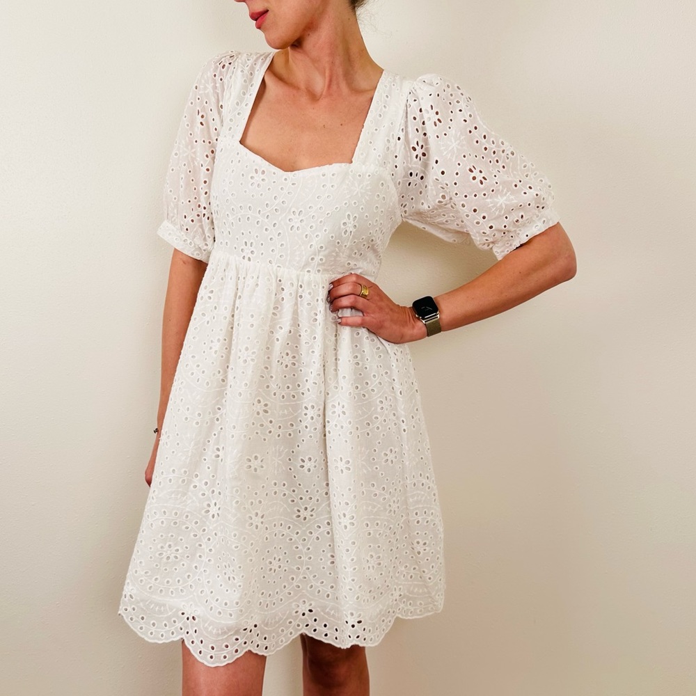 New Chelsea & Violet Eyelet white babydoll mini boho summer tea Dress prairie